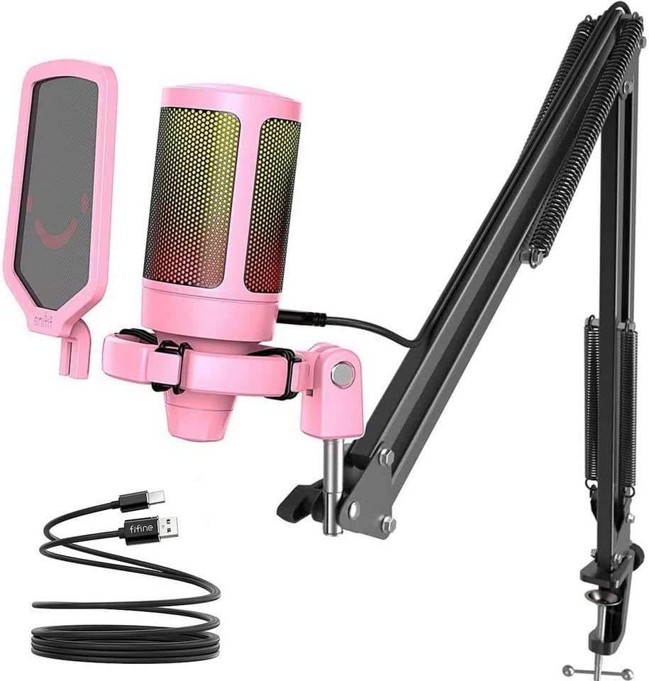 Fifine Ampligame A6T Pink Twitch r Streamer USB Microphone Kit